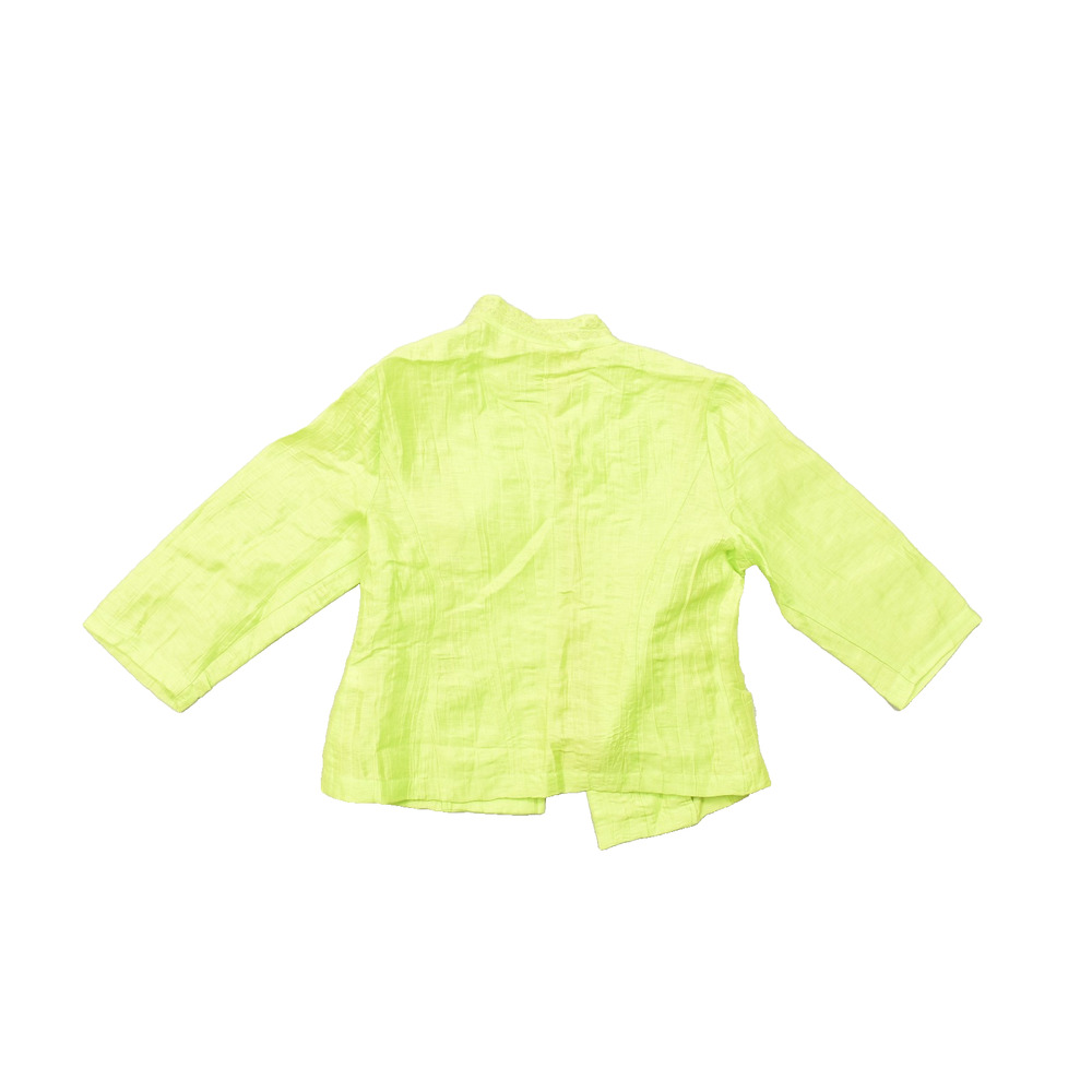 Chico's Lime Green Linen Blend Embroidered Open Front Lightweight Jacket Size 1 - Picture 2 of 8